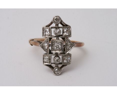 An Art Deco diamond set ring, approx 5g and size N-O.