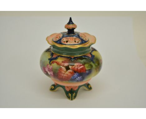 A royal Worcester pot pourri vase decorated with fruit flowers and foliage with no damage or restoration 