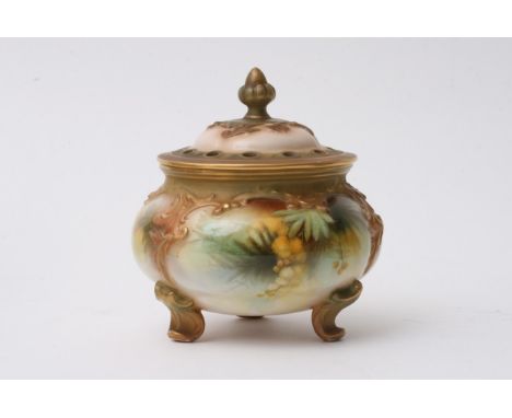 A Royal Worcester Australian (Melbourne) wild flower series three leg pot pourri by Reginald Austin (approx 12cm) with no dam