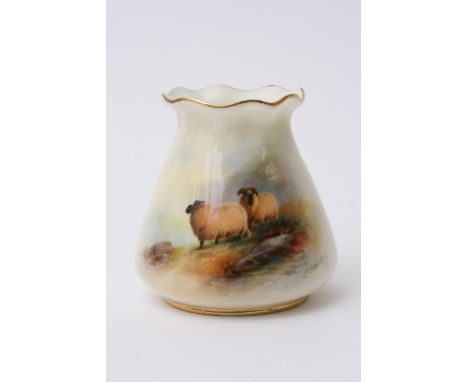 A small Royal Worcester pot decorated with Highland sheep by Ernest Barker (approx 8cm) with no damage or restoration 