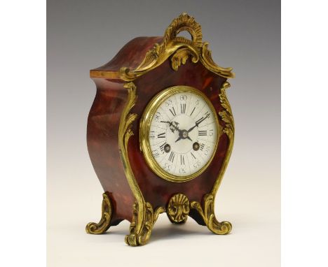 Late 19th Century French red tortoiseshell mantel clock, Samuel Marti, the 3.5 white enamel dial having Roman hours and Arabi