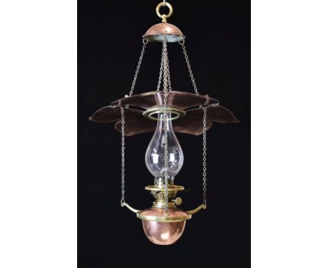William Arthur Smith Benson (1854-1924) - Arts & Crafts brass and copper hanging paraffin lantern, of six petal flower head d