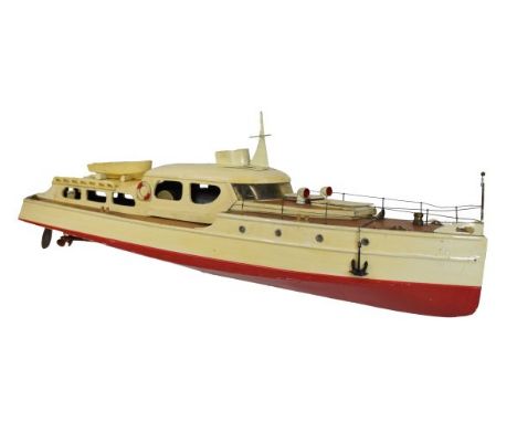 Mid 20th Century Bassett-Lowke steam-powered wooden model river launch or pleasure cruiser, red painted below the water line,