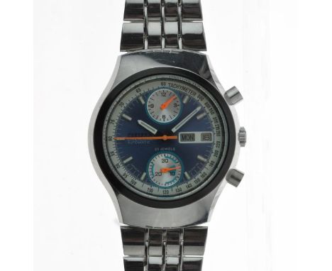 Citizen - 1970's period stainless steel automatic chronograph, ref: 67-9038, the blue dial with twin registers, day and date,
