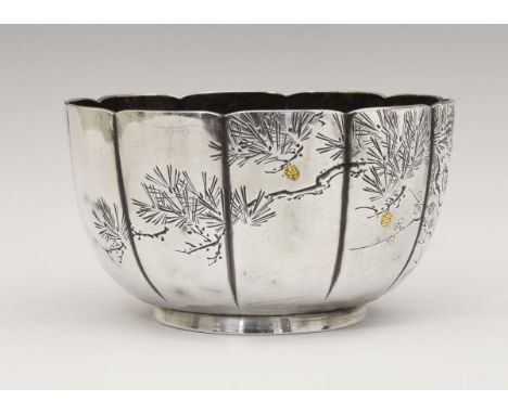 Late 19th/early 20th Century Chinese export silver bowl having engraved foliate decoration, two character mark to the side, m