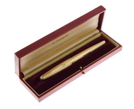 9ct gold cased Parker Presidential fountain pen having engine turned decoration, cased and with original guarantee slip and c