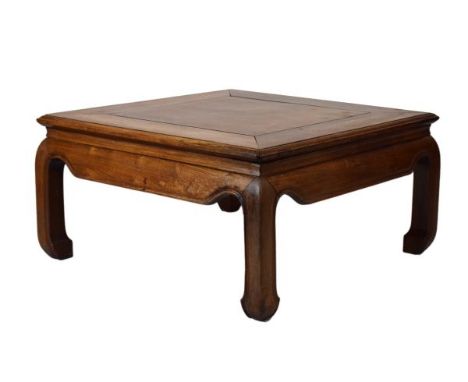 20th Century Chinese hardwood low table, the cleated square top on four shaped supports, 76cm square x 39cm high  Condition: 