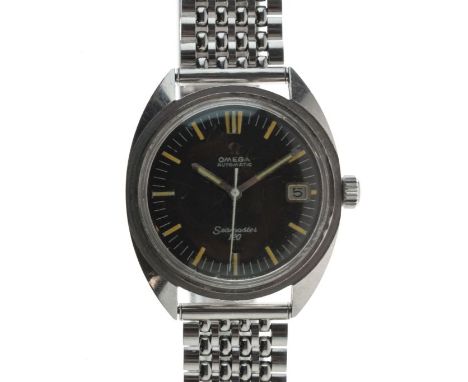 Omega - Gentleman's Seamaster 120 automatic stainless steel wristwatch, ref: 166.00027, the black dial with calendar aperture