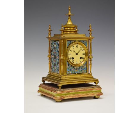 Late 19th Century gilt brass and champlevé enamel mantel clock, Henri Marc, a Paris, the 2.5 gilt Roman dial with Breguet moo