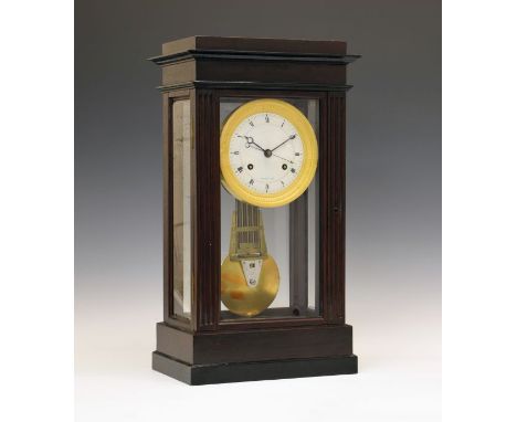 French mahogany cased four-glass mantel clock, Gravant a Paris, the 4.75 white enamelled convex Roman dial with centre second