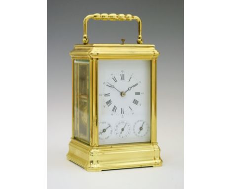 20th Century lacquered brass-cased repeater carriage clock, L'Epee, France, the white dial with Roman hours, Arabic minutes, 