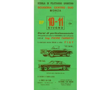 Automobilia - Poster for Scuola Di Pilotaggio Sportivo (School of Sports Driving), Monza, 10th -11th June, circa 1965, black 