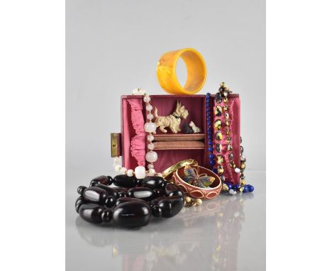 A Small Leather Lined Jewellery Box Containing Various Early 20th Century and Later Costume Jewellery to include Continental 