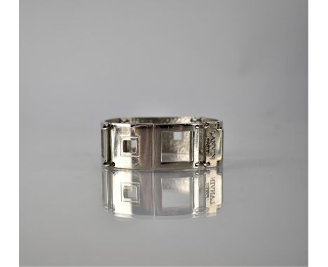 A Lanvin Four Panel Bracelet, Silver Tone, Four Rectangular Panels Etched and Pierced with Square Decoration, Stamped Lanvin,