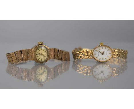 Two Vintage 9ct Gold Ladies Watches having 9ct Gold Straps,  Rotary Example with Gold Coloured Oval Dial, Baton Hour Indicato