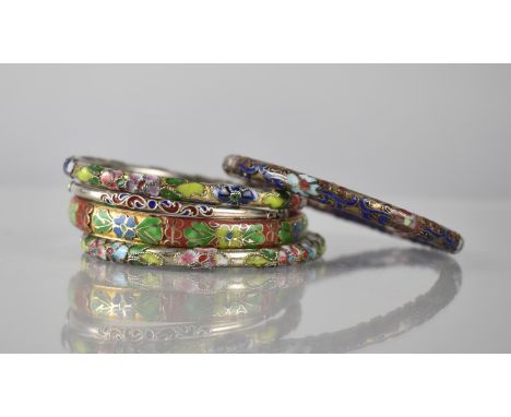 A Collection of Five Vintage Cloisonné Enamel Bangles 