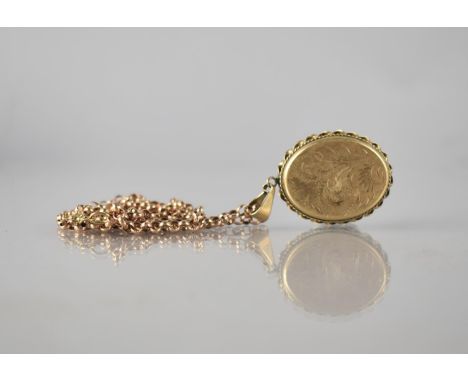 A 9ct Gold Locket, Oval Form with Chased Floriate Decoration, 45mm Drop Including Bale, Stamped 375 and B Ltd, Hinged Front t