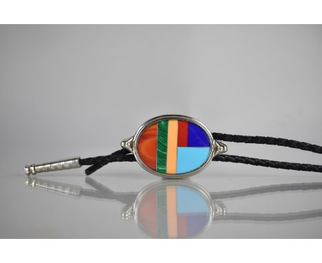 A Large Native American Zuni Oval Inlaid Panel with Malachite, Turquoise, Coral, Carnelian Etc, Measuring 40mm by 29mm, Mount
