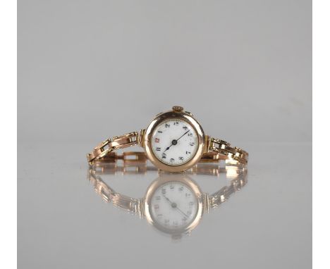 A 9ct Rose Gold Early 20th Century Wrist Watch, White Enamel Dial, Arabic Numerals, Gold Dot Minute Markers, London Import Ma