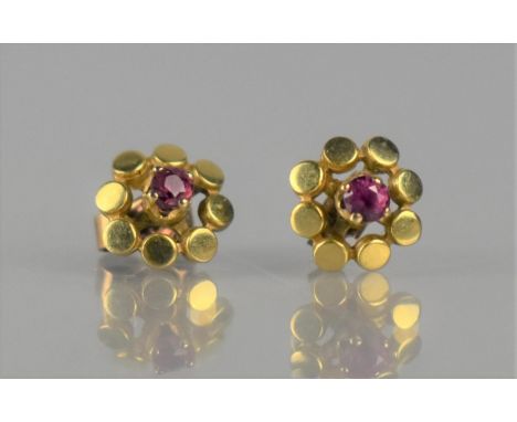 A Pair of Ruby and 9ct Gold Earrings, Small Round Cut Rubies Measuring Approx 2mm Diameter, Supported on Four Claws and Mount