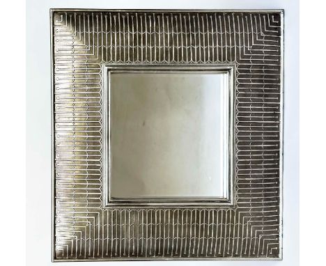 WALL MIRROR, Art Deco style with broad geometric mesh two tone grey frame, 107cm x 107cm. 