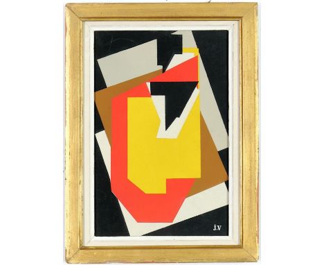 JACQUES VILON, Abstract pochoir in six colours, 1953, signed in the plate, French vintage frame, 28.5cm x 19cm. 