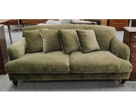SOFA, Howard style, in green velvet upholstery, 166cm W x 90cm D x 79cm H 
