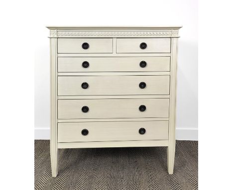 CHEST, Gustavian style, light grey painted with two short over four long drawers on tapered supports, 115cm H x 13cm W x 47cm