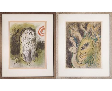MARC CHAGALL (1887-1985), a pair of original lithographs from the bible series, each 34cm x 25cm, framed. (2) 