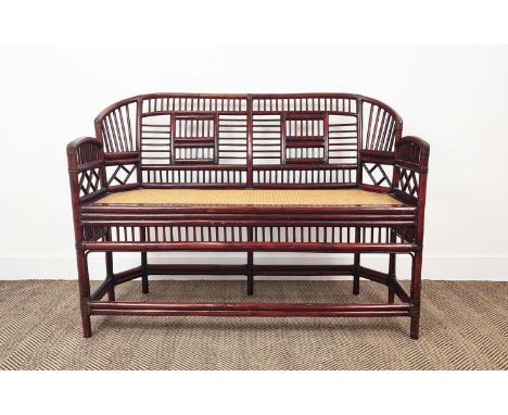 BENCH, Brighton pavilion style bamboo and rattan, 90cm H x 123cm W x 55cm D. 