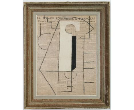AFTER PABLO PICASSO, Cubist composition on cotton, French vintage frame, 48cm x 36cm. 