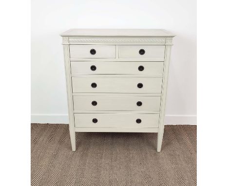 CHEST, Gustavian style, light grey painted with two short over four long drawers on tapered supports, 115cm H x 93cm W x 47cm