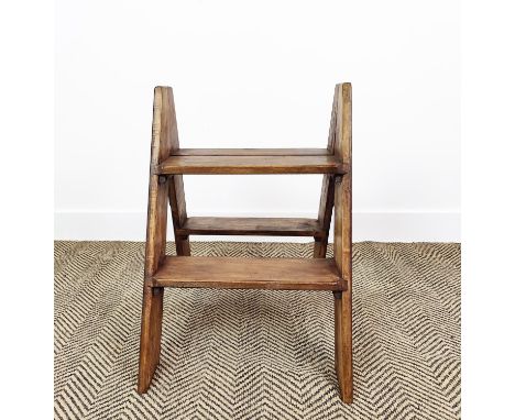WOODEN STEP LADDER, vintage style with champagne label decoration, 60cm H. 