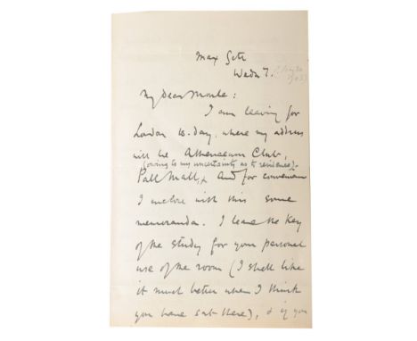 THOMAS HARDY (1840-1928): A SIGNED LETTER ADDRESSED TO 'MY DEAR MOULE' thought to be Henry Joseph Moule (1825-1904) relating 