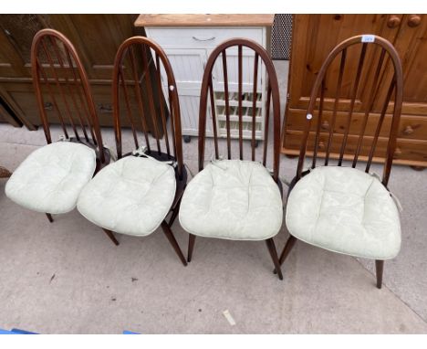 A SET OF FOUR ERCOL BLUE LABEL DINING CHAIRS
