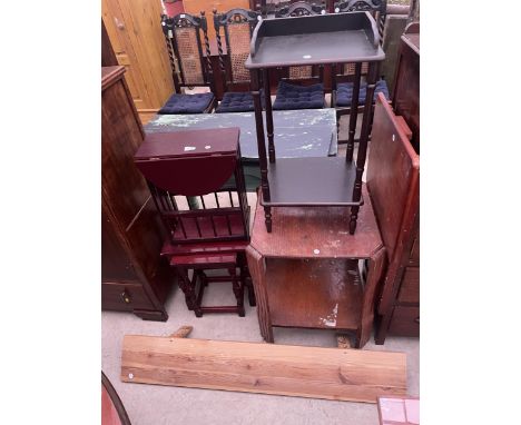 A NEST OF TWO TABLES, WALL SHELF, TV TABLE, TELEPHONE TABLE AND TWO SMALL TABLES 