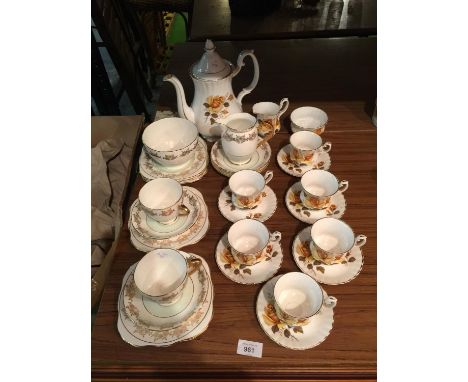 A QUANTITY OF CHINA TEAWARE TO INCLUDE CUPS, SAUCERS, PLATES, COFFEE POT, JUGS, ETC, 