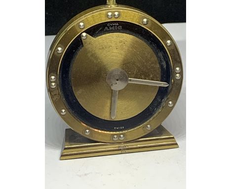 A 1960'S BRASS CYMA AMIC MANTLE CLOCK SEEN WORKING BUT NO WARRANTY 