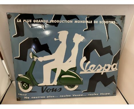 AN ENAMEL VESPA SIGN 