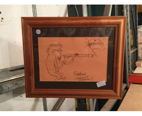 A FRAMED DRAWING OF ROLF HARRIS PLAYING A DIDGERIDOO BELIEVED TO BE AN ORIGINAL BUT NO PROVENANCE