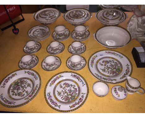 A PART DINNER SERVICE - WASHINGTON 'INDIAN TREE' TO INCLUDE LIDDED SERVING DISHES, DINNER PLATES, SIDE PLATES, CUPS AND SAUCE