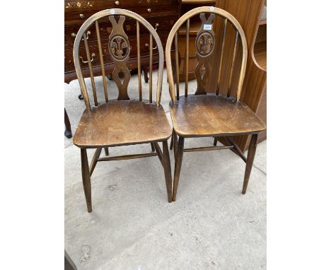 A PAIR OF ERCOL PLUME OF FEATHERS DINING CHAIRS 