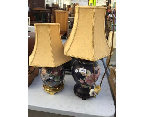 TWO CERAMIC FLORAL TABLE LAMPS WITH SHADES 