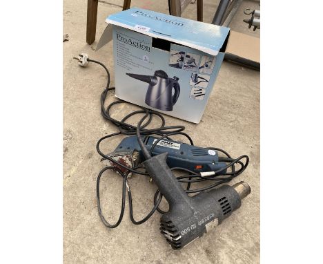 A HEAT GUN, AN ELECTRIC DETAIL SANDER AND A STEAM CLEANER ETC 