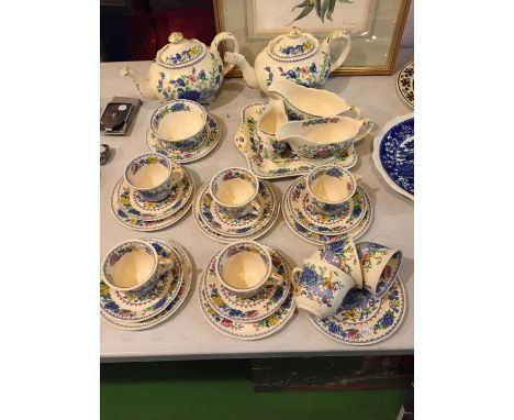 A MASON'S REGENCY TEASET TO INCLUDE, CUPS, SAUCERS, PLATES, TEAPOTS, CREAM JUG, SUGAR BOWL, ETC 