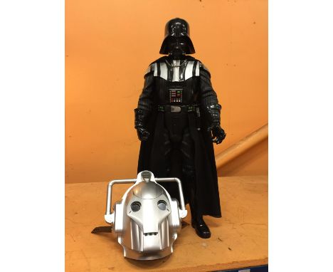A DARTH VADER STANDING MODEL, HEIGHT APPROX 77CM AND A DR. WHO CYBER MAN MASK 