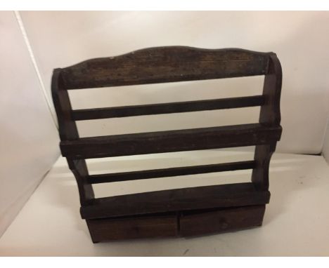 AN APPRENTICE BUILT WOODEN WALL SHELF SIZE 29CM X 31CM 