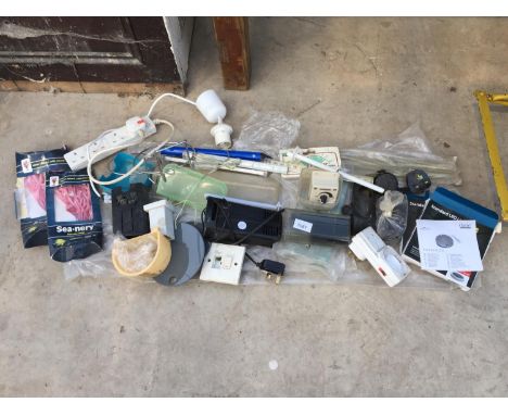 AN ASSORTMENT OF ITEMS TO INCLUDE EXTENSION LEADS AND TIMER SOCKETRS ETC 
