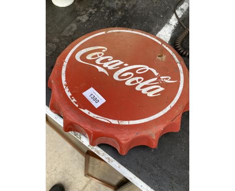 A VINTAGE ENAMEL COCA-COLA WALL MOUNTED BOTTLE TOP SIGN 