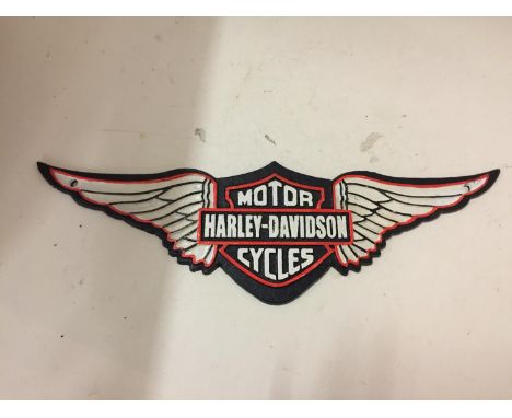 A CAST 'HARLEY-DAVIDSON MOTOR CYCLES' SIGN 39CM WIDTH 